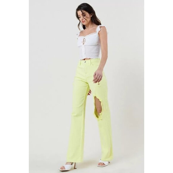 Vibrant M.i.U‎ High Waist Distressed Cutout Straight Leg Jeans Size 3 W25 NWT - Picture 3 of 4